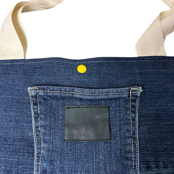 Denim Tote Bag Shoulder Bag Repurposed Lucky Brand Lined with Pockets NWT - Picture 6 of 7